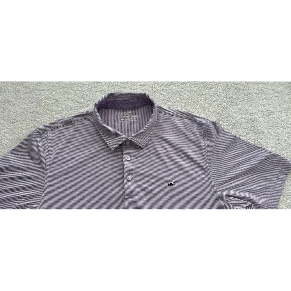 Mens Vineyard Vines Performance Polo Shirt Purple Stripe Short Sleeve Size L - Picture 2 of 14